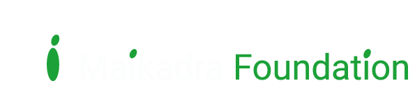 Logo of the Maikadra Foundation featuring two abstract human figures and green and white text